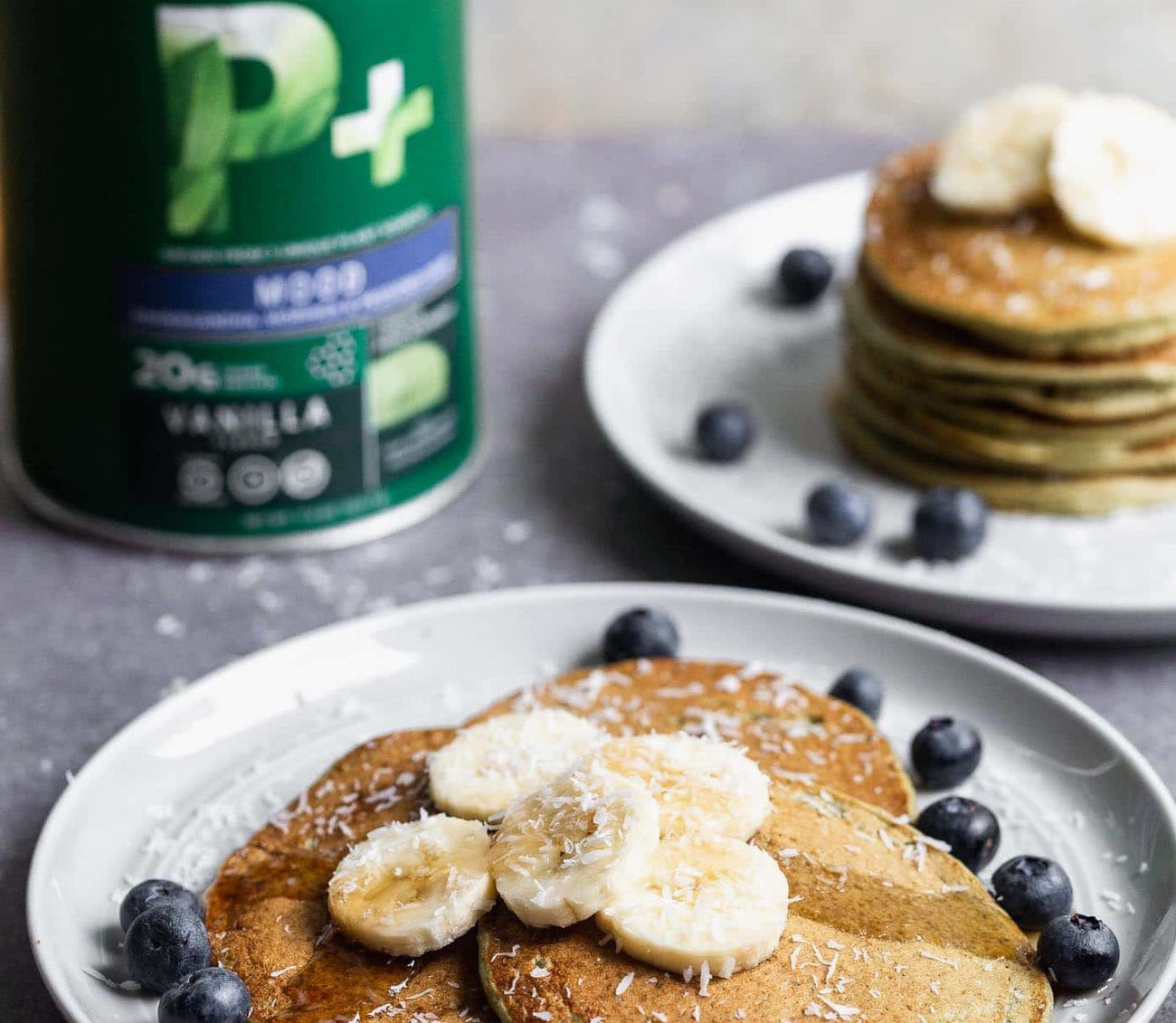 Coconut Banana Protein Pancakes