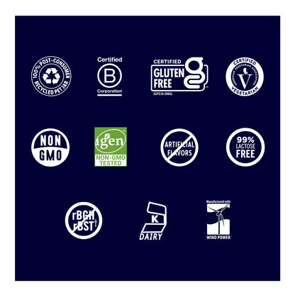 Collection of various certification logos on a blue background